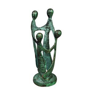 Vintage Abstract Family Sculpture Green Bronze Patina Handmade MCM Statue 9"
